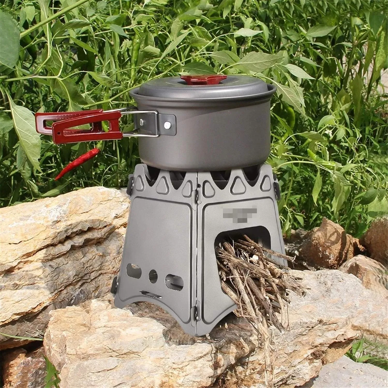 Camping Stove Camping Wood Stove Folding Titanium Wood Burning Stove Lightweight Pocket Stove Outdoor Camping Stove (Color : Silver, Size : One Size) (Silver One Size)
