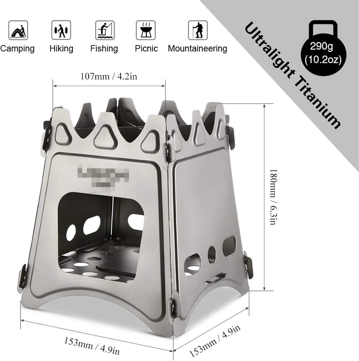 Camping Stove Camping Wood Stove Folding Titanium Wood Burning Stove Lightweight Pocket Stove Outdoor Camping Stove (Color : Silver, Size : One Size) (Silver One Size)