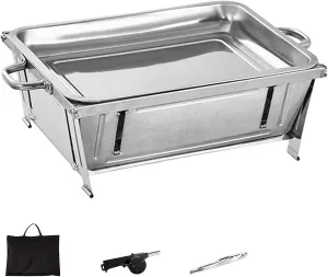 Camping Stove Folding BBQ Stove Wood Burning Camping Stove, Foldable Backpacking Stove Outside Survival Cooking with Blow Fire Tube & Carry Bag