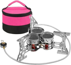 Camping Stove Gas High Power 10000W Portable with Adjustable Firepower Quick Press Ignition Foldable Three-Burner Infrared Radiation