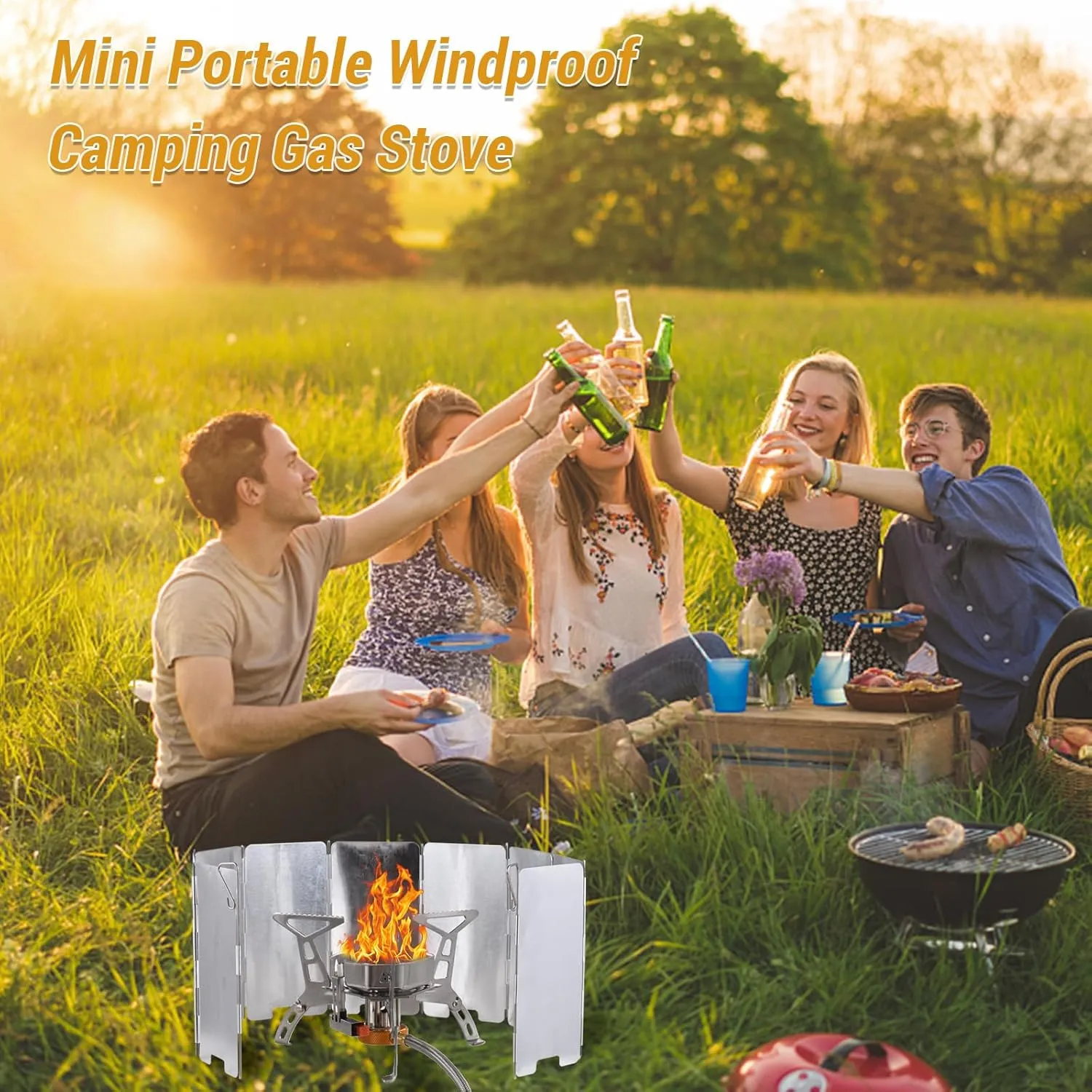 Camping Stove Portable Gas Cooking Kit for Hiking Lightweight and Foldable