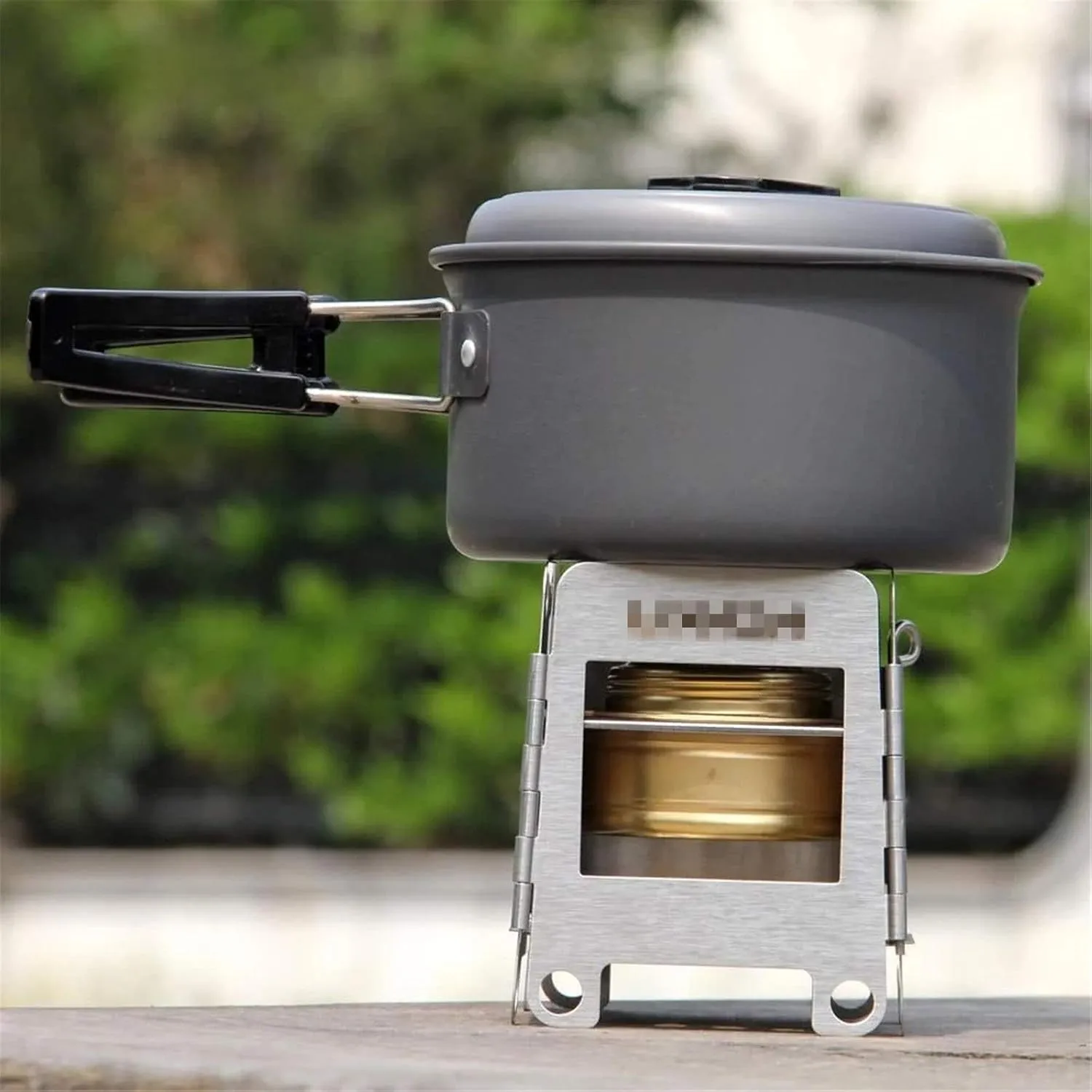 Camping Stove Stainless Steel Wood Burning Stove Lightweight Folding Pocket Stove with Backup Alcohol Burner Outdoor Camping Stove (Color : Silver, Size : One Size) (Silver One Size)