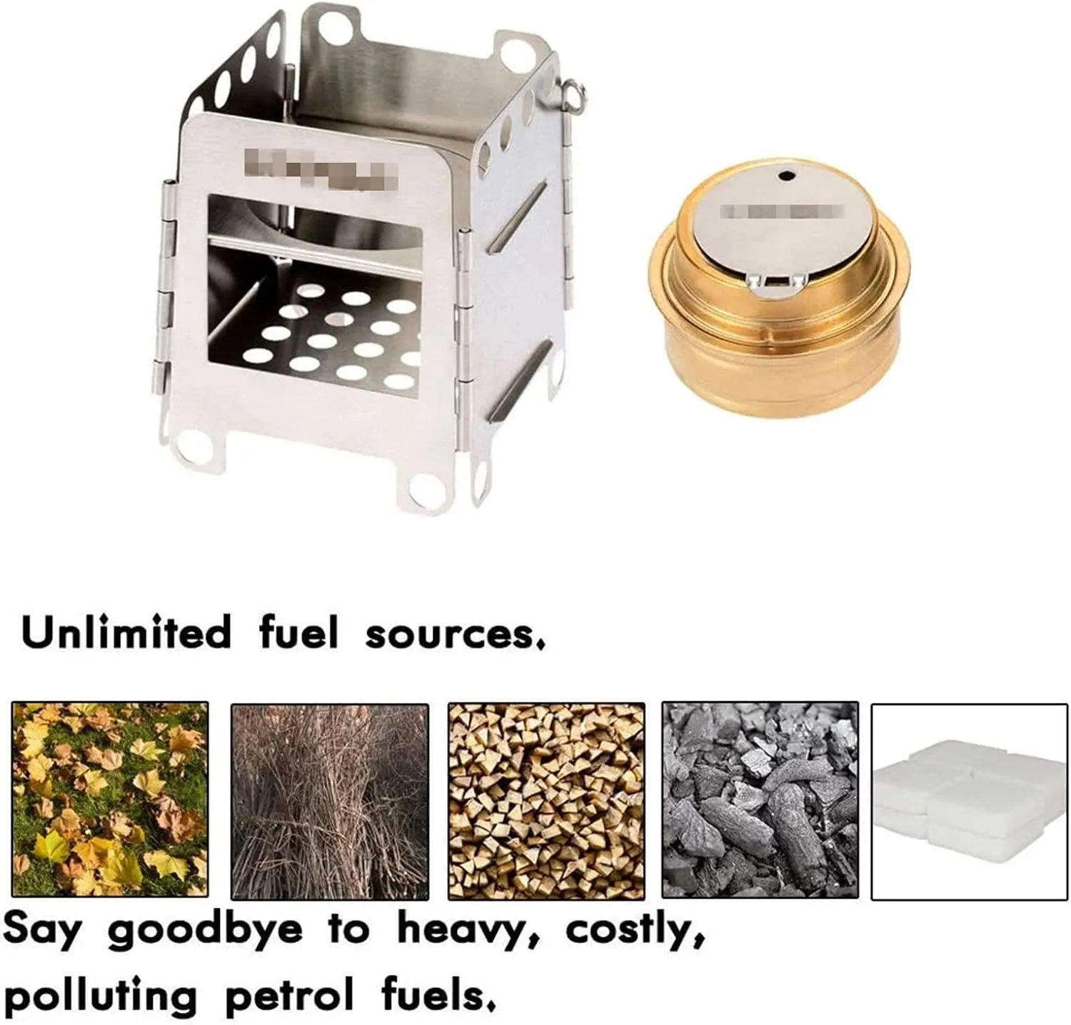 Camping Stove Stainless Steel Wood Burning Stove Lightweight Folding Pocket Stove with Backup Alcohol Burner Outdoor Camping Stove (Color : Silver, Size : One Size) (Silver One Size)
