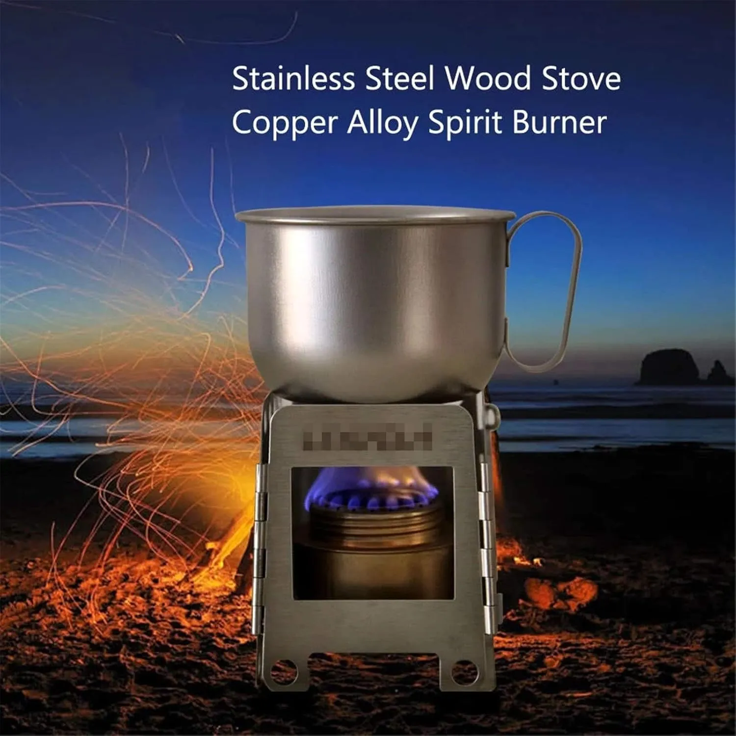 Camping Stove Stainless Steel Wood Burning Stove Lightweight Folding Pocket Stove with Backup Alcohol Burner Outdoor Camping Stove (Color : Silver, Size : One Size) (Silver One Size)