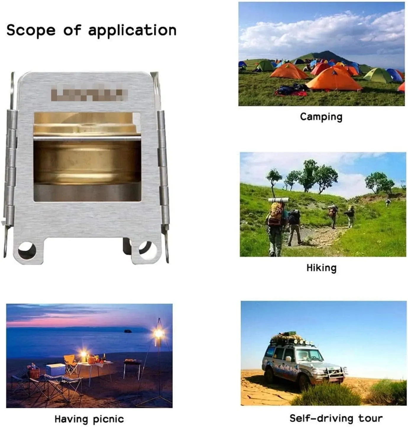 Camping Stove Stainless Steel Wood Burning Stove Lightweight Folding Pocket Stove with Backup Alcohol Burner Outdoor Camping Stove (Color : Silver, Size : One Size) (Silver One Size)