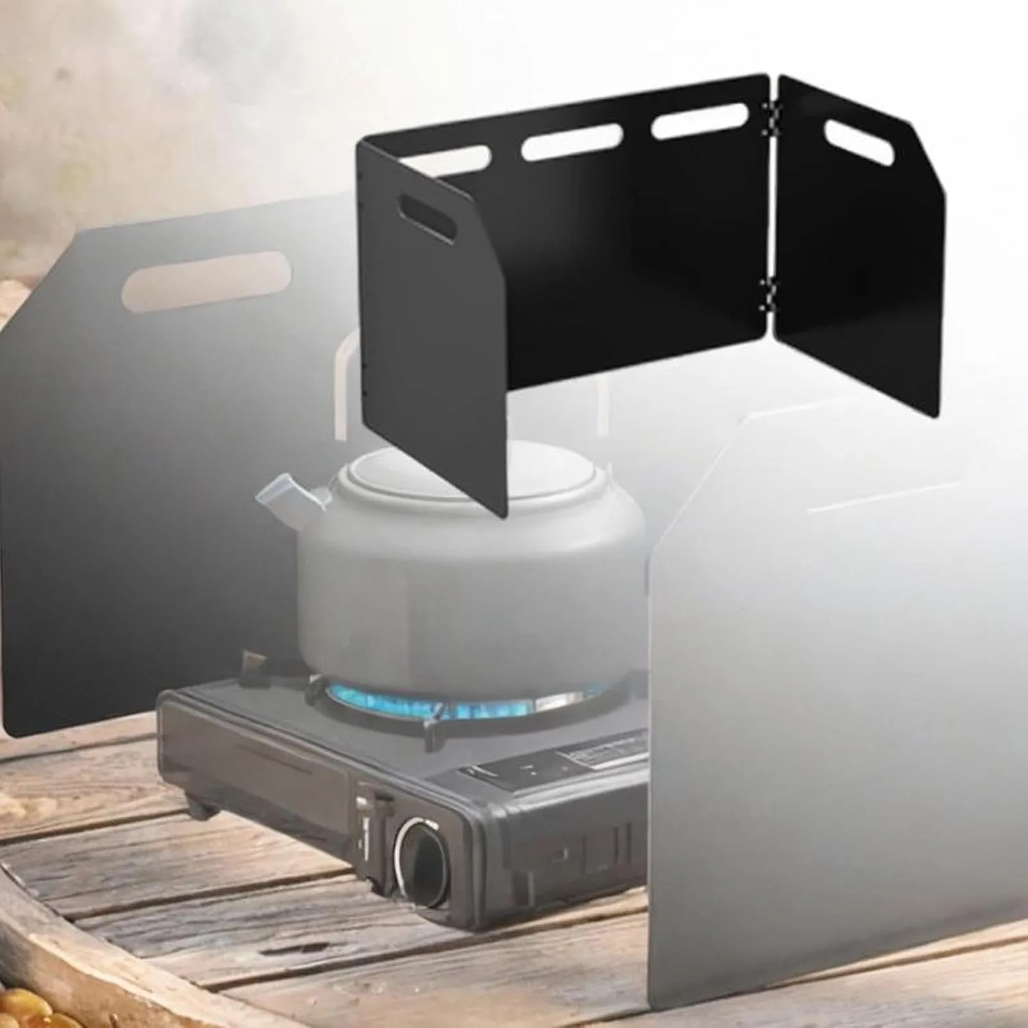 Camping Stove Windshield Zinc Alloy Plates Foldable Convenient Space Saving Outdoor Stove Windscreen with Bag for Barbecue, 41x24.8x25cm