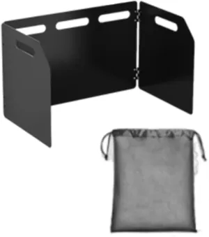 Camping Stove Windshield Zinc Alloy Plates Foldable Convenient Space Saving Outdoor Stove Windscreen with Bag for Barbecue, 41x24.8x25cm
