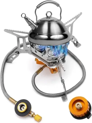 Camping Stove With 5800W Output, Portable Outdoor Gas Burner With Piezo Ignition, Foldable And Windproof For Backpacking, Hiking, Trekking And Picnic