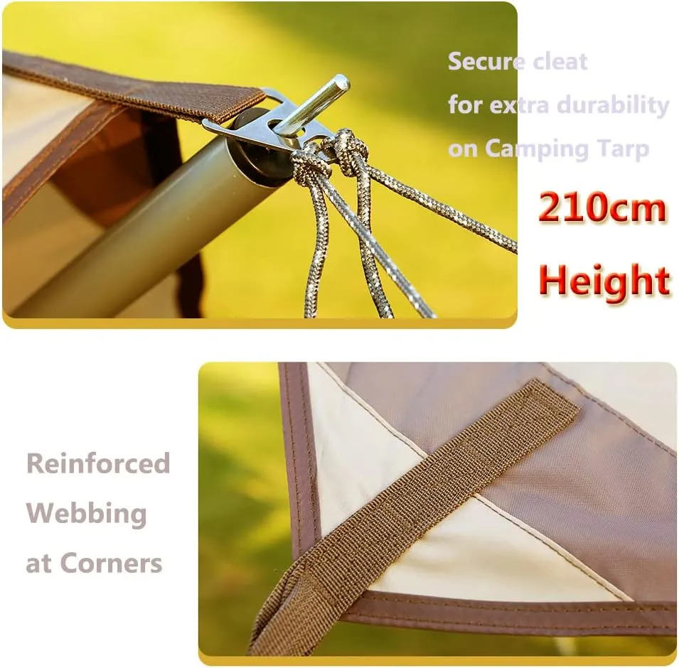 Camping Tarp 10×10ft with Poles Hammock Rain Fly Backpacking PU 3000mm Waterproof UV Protection with Tent Stakes, Ropes, Tensioners and Carry Bag for Camping,Hiking,Backpacking,Fishing(Size:10ftx10ft)