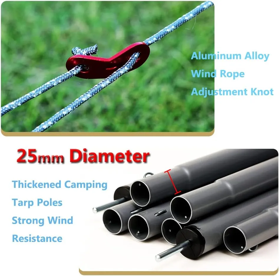 Camping Tarp 10×10ft with Poles Hammock Rain Fly Backpacking PU 3000mm Waterproof UV Protection with Tent Stakes, Ropes, Tensioners and Carry Bag for Camping,Hiking,Backpacking,Fishing(Size:10ftx10ft)