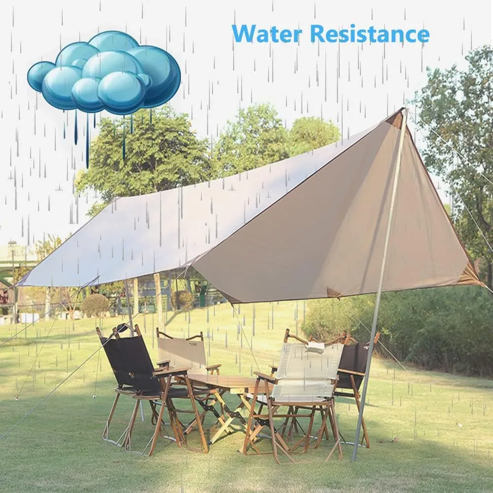 Camping Tarp 10×10ft with Poles Hammock Rain Fly Backpacking PU 3000mm Waterproof UV Protection with Tent Stakes, Ropes, Tensioners and Carry Bag for Camping,Hiking,Backpacking,Fishing(Size:10ftx10ft)