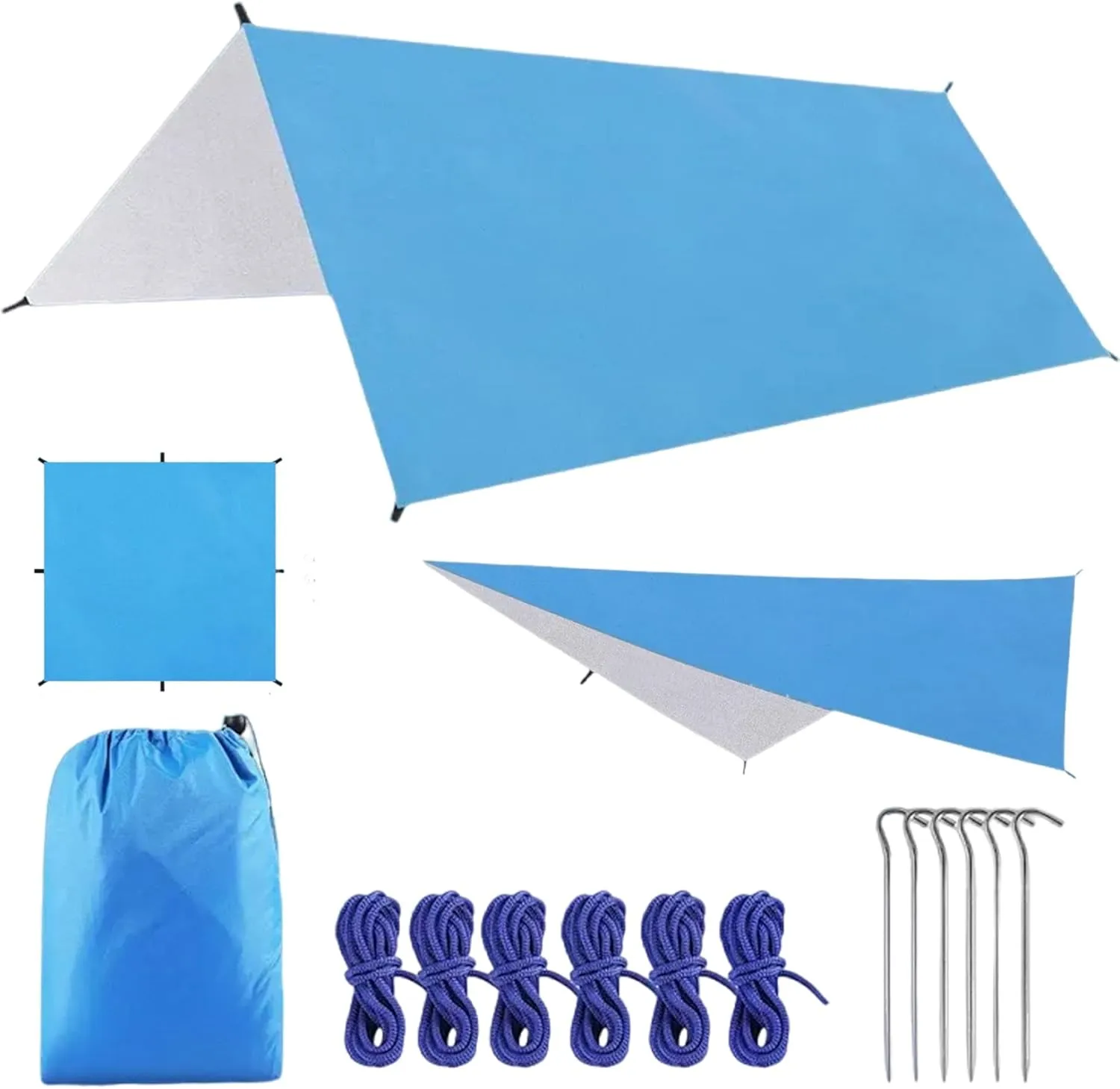 Camping Tarp, 10x10ft Waterproof Lightweight Hammock Rain Fly Sunshade, Multipurpose Silver Coated Survival Tarp for Camping, Hiking and Outdoor Activities
