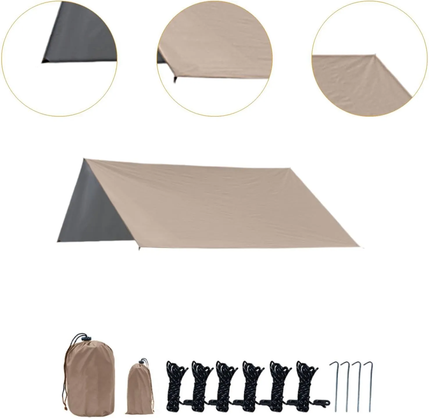 Camping Tarp, Camping Awning, Hammock Tarp with Storage Bag, Easy to Set Up Protective Tarp for Garden Picnic, Beard