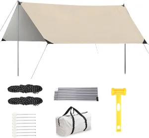 Camping Tarp Shelter Lightweight Waterproof Hammock Rain Fly Tent Tarp,Sunscreen Awning Canopy with Silver Coating,UV Protection PU 3000mm,for Fishing Beach Picnic (4.5x6m(14.7x19.7ft)) ()