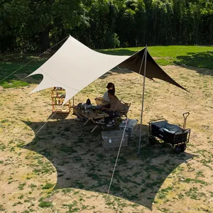 Camping Tarp Under Tent with Poles 18x15 Ft Camping Canopy Waterproof Tent Tarp Rain Shelter for Camping Picnic Beach Utdoor Activities Lightweight and UV Resistant,Brown