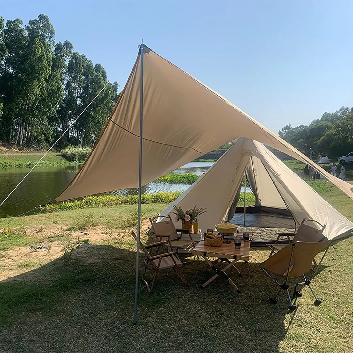 Camping Tarp Waterproof 15 x 15 ft Lightweight Tent, Hammock Rain Fly, UV Protection Large Lightweight Camping Gear, Sunscreen Awning Canopy with Silver Coating for Outdoors Backpacking Patio
