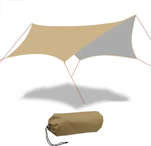 Camping Tarp Waterproof 15 x 15 ft Lightweight Tent, Hammock Rain Fly, UV Protection Large Lightweight Camping Gear, Sunscreen Awning Canopy with Silver Coating for Outdoors Backpacking Patio