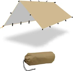 Camping Tarp Waterproof 3x3m, Portable Hammock Tarp, Multifunctional Sunscreen Awning Canopy with Silver Coating, Lightweight Survival Shelter for Outdoor Camping, Hiking & Backpacking