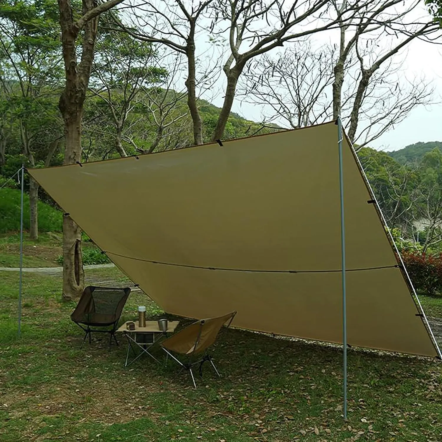 Camping Tarp Waterproof 3x3m, Portable Hammock Tarp, Multifunctional Sunscreen Awning Canopy with Silver Coating, Lightweight Survival Shelter for Outdoor Camping, Hiking & Backpacking