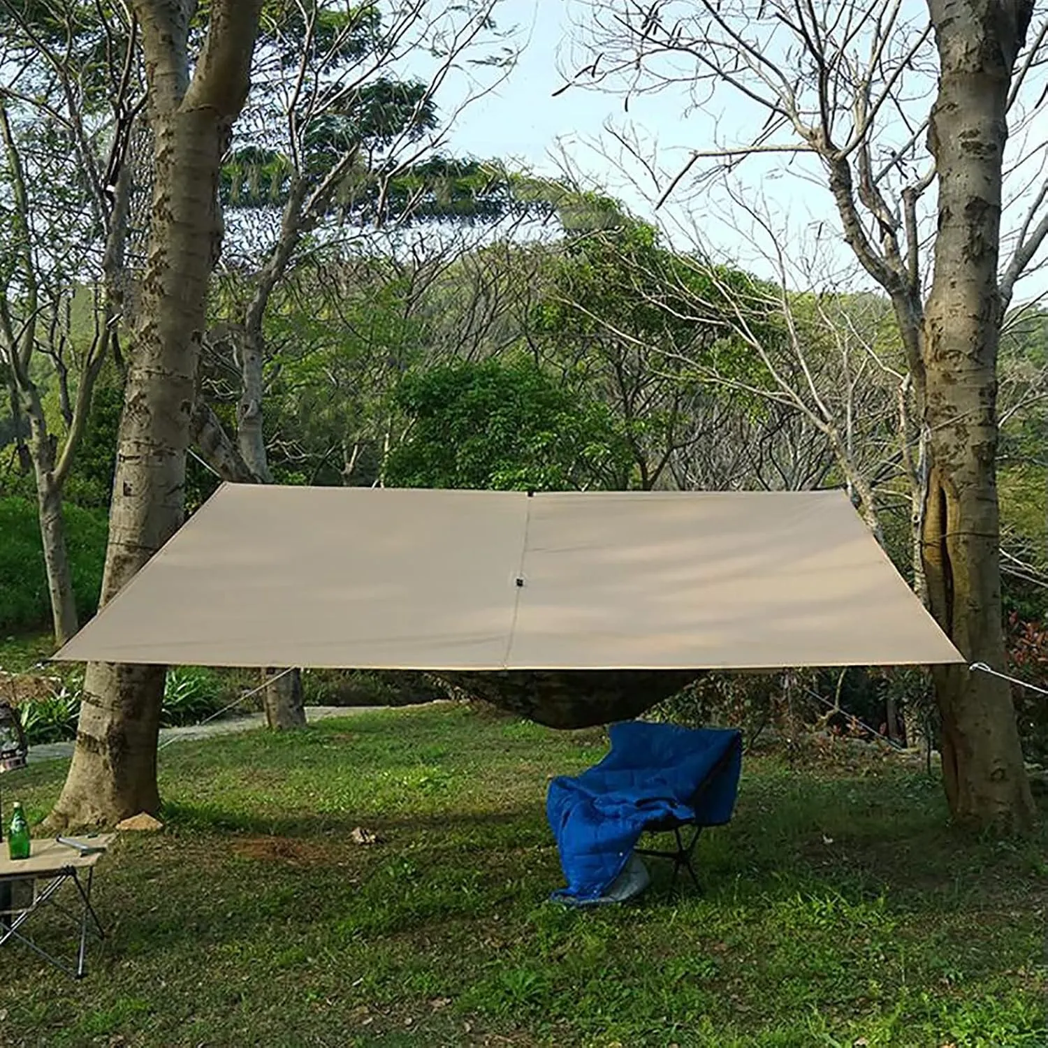 Camping Tarp Waterproof 3x3m, Portable Hammock Tarp, Multifunctional Sunscreen Awning Canopy with Silver Coating, Lightweight Survival Shelter for Outdoor Camping, Hiking & Backpacking