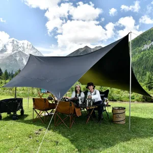 Camping Tarp Waterproof with 4 Poles 4.7x4.9cm Hammock Rain Fly Ultralight Backpacking Tarp Tent Anti-UV Awning Canopy for Outdoor Adventure Hiking Tent Hammock,Black
