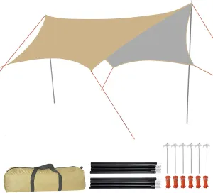 Camping tarp Waterproof with Pole Kit, 4.5x4.5 cm Lightweight Hammock Tarp, Portable Rain Fly, PU 3000mm, Multifunctional Backpacking Tarp for Outdoor,Traveling, Hilking