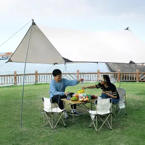 Camping Tarp with 2 Poles Waterproof Hammock Rain Fly Camping Tent Tarp Anti-UV Durable Ripstop Backpacking Tarp Tent Ultralight for Family Vacation and Outdoor Adventure Hiking, 177x177inch