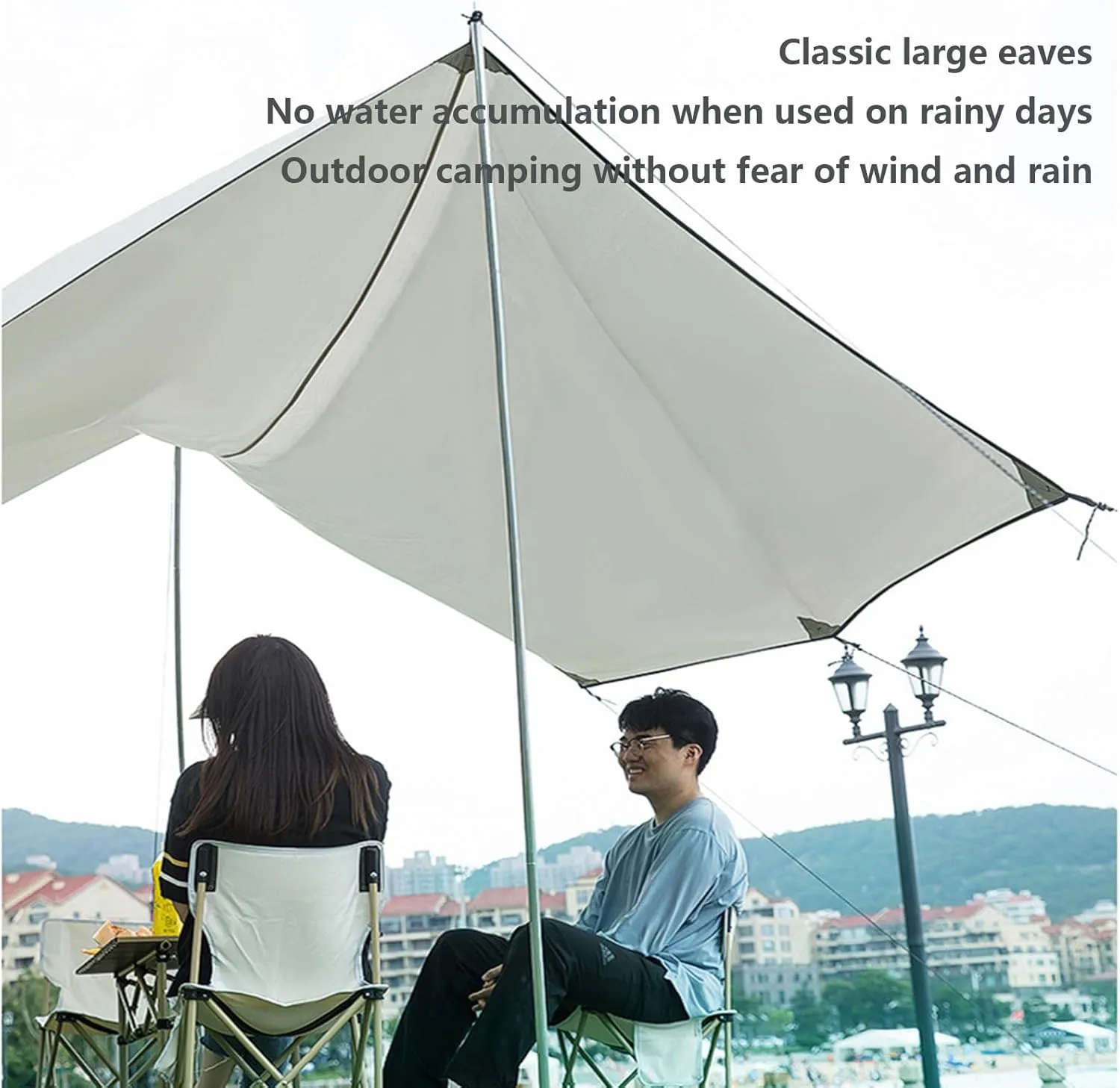 Camping Tarp with 2 Poles Waterproof Hammock Rain Fly Camping Tent Tarp Anti-UV Durable Ripstop Backpacking Tarp Tent Ultralight for Family Vacation and Outdoor Adventure Hiking, 177x177inch