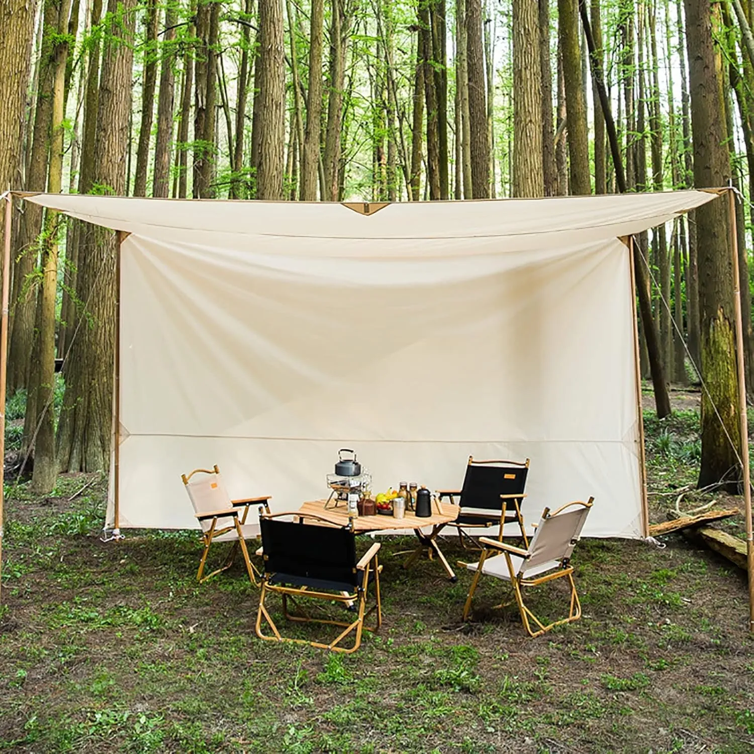 Camping Tarp with Stakes and Ropes, Waterproof Awning Canopy, Lightweight Outdoor Shelter, Portable Outdoor Large L-Shaped Camping Canopy for Backpacking Travel Beach Yard