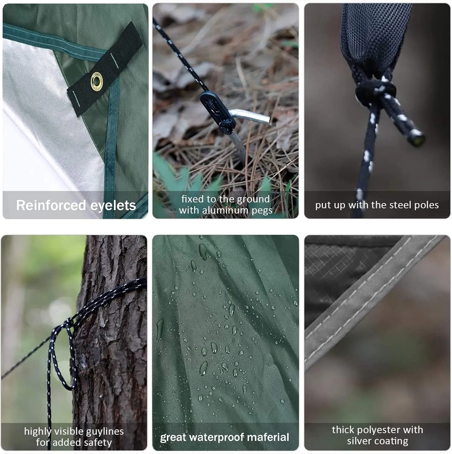 Camping Tent Tarp Rain Tarp Hammock Shelter, Premium UV Protection Sun Shelter Windproof Waterproof Lightweight Compact Durable Ripstop Gazebo Picnic Mat (Camo(rodless) 2X Large) (Green(rodless)