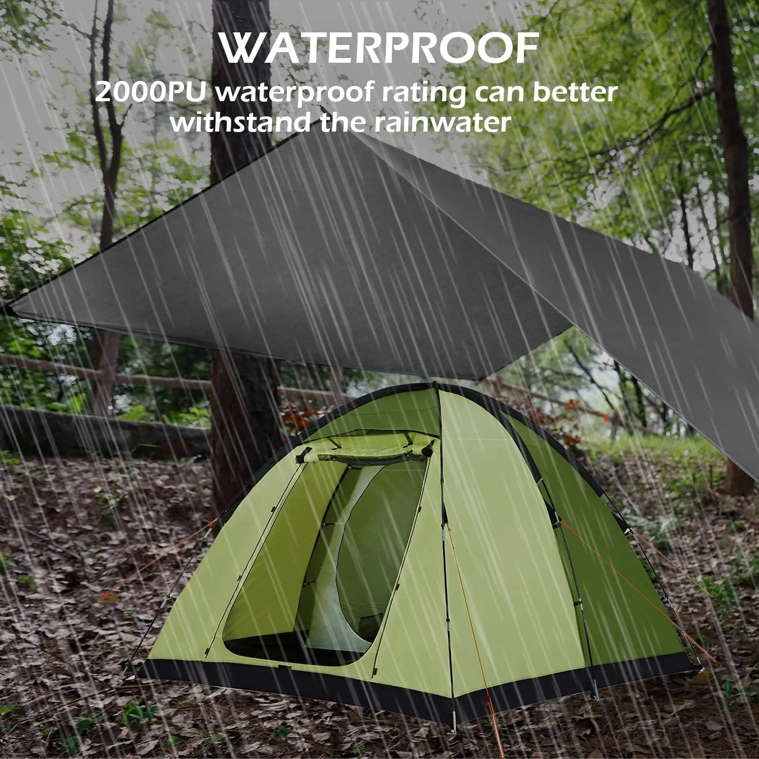 Camping Tent Tarp Rain Tarp Hammock Shelter, Premium UV Protection Sun Shelter Windproof Waterproof Lightweight Compact Durable Ripstop Gazebo Picnic Mat (Camo(rodless) 2X Large) (Green(rodless)