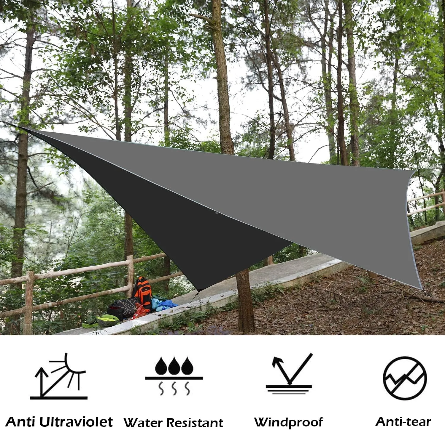 Camping Tent Tarp Rain Tarp Hammock Shelter, Premium UV Protection Sun Shelter Windproof Waterproof Lightweight Compact Durable Ripstop Gazebo Picnic Mat (Camo(rodless) 2X Large) (Green(rodless)