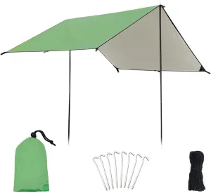 Camping Tent Tarp Rain Tarp Hammock Shelter, Premium UV Protection Sun Shelter Windproof Waterproof Lightweight Compact Durable Ripstop Gazebo Picnic Mat (Camo(rodless) 2X Large) (Green(rodless)