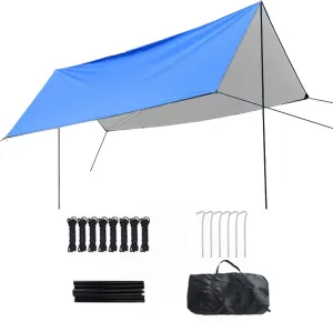 Camping Tent Tarp Shelter,Portable Rain Tent Tarp Light Ripstop Fabric,Waterproof Multifunctional Outdoor Camping Traveling Awning, PU3000mm-Anti-UV,8 Stakes 8 Guy Lines (450x450cm(14.8x14.8ft)) ()