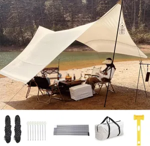Camping Tent Tarp,Waterproof Rain Fly Tarp for Hammock and Shelter,Sunscreen Awning Canopy,UV Protection Lightweight Ripstop,for Yard Outdoor Travel Adventure Picnic (4.2x5.2m(13.8x17ft)) ()
