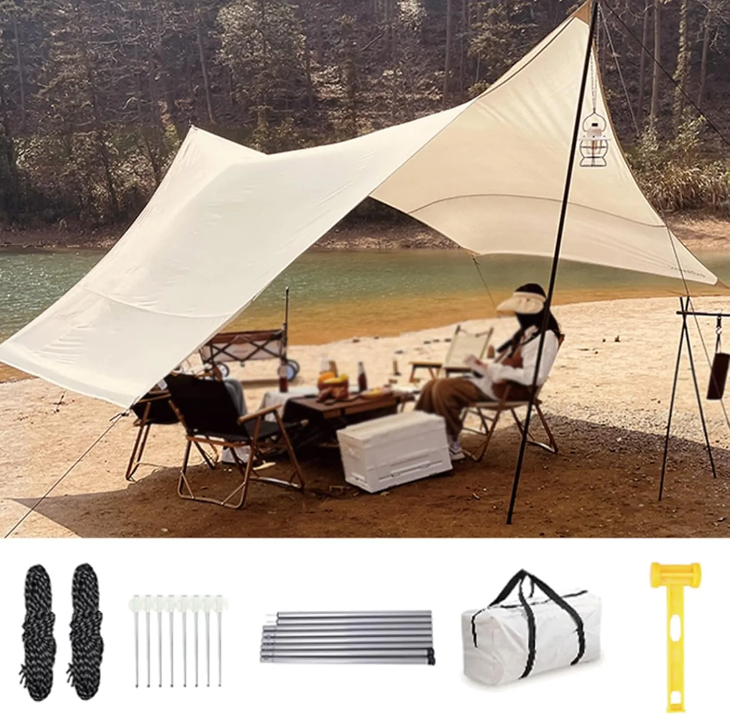 Camping Tent Tarp,Waterproof Rain Fly Tarp for Hammock and Shelter,Sunscreen Awning Canopy,UV Protection Lightweight Ripstop,for Yard Outdoor Travel Adventure Picnic (4.2x5.2m(13.8x17ft)) ()