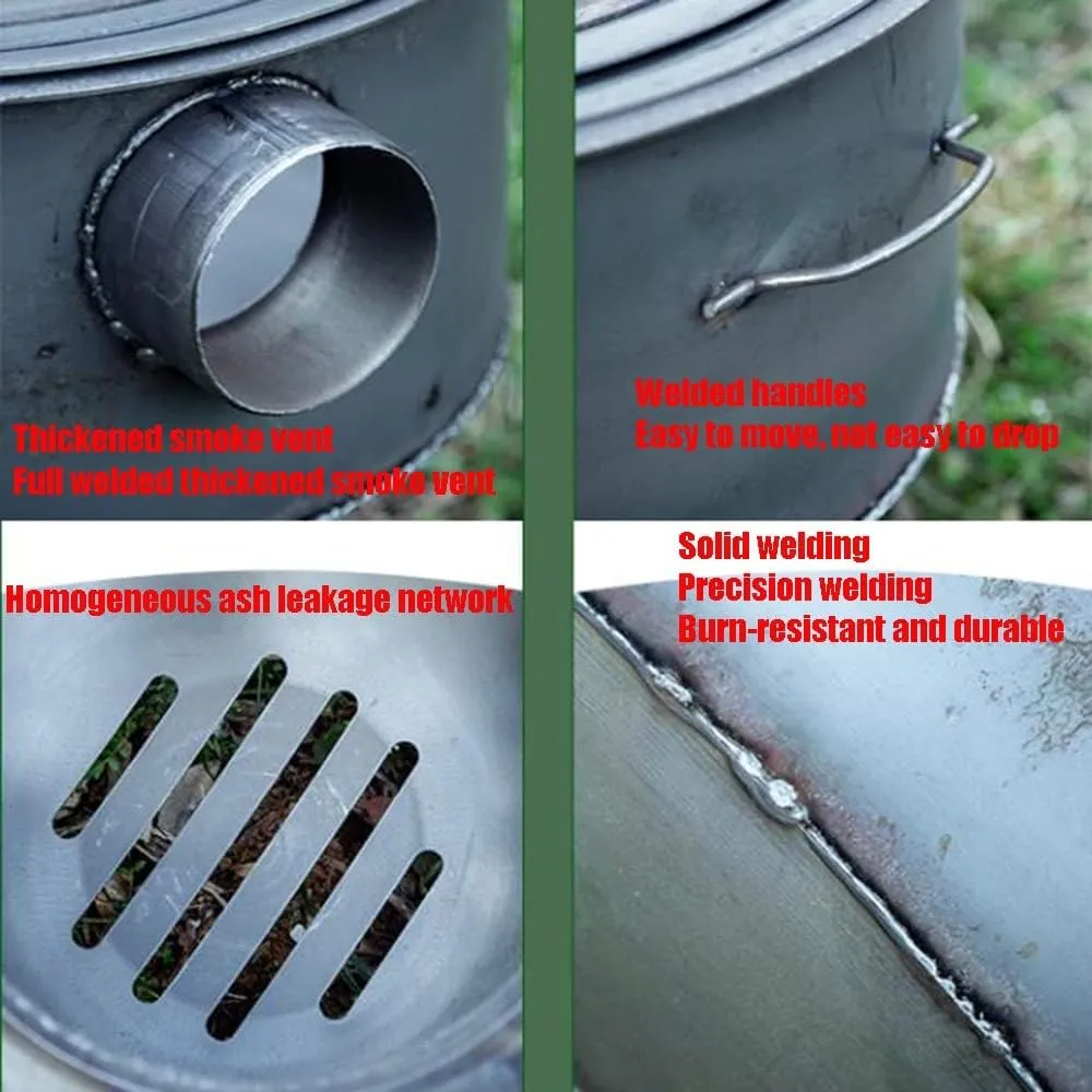 Camping Wood Burning Stove, Stainless Steel Compact Portable Foldable Mini Mult Fuel Camp Stove with, Perfect for Backpacking Hiking Travelling Outdoor Cooking,Black,36 * 22 * 19CM