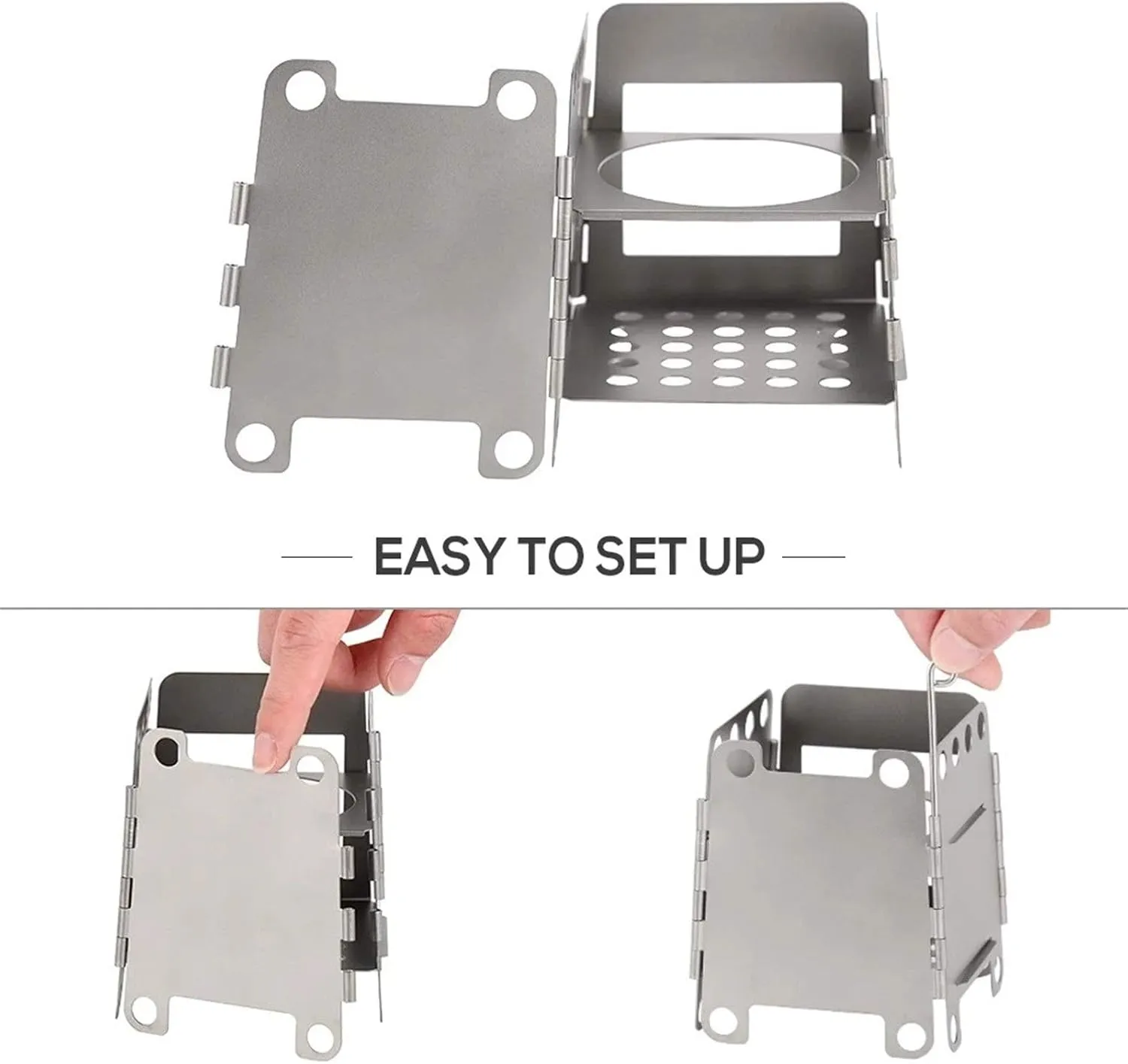 Camping Wood Stove Folding Wood Stove Titanium Lightweight Pocket Stove with Mini Alcohol Stove Convenient Storage (Color : Silver, Size : One Size) (Silver One Size)
