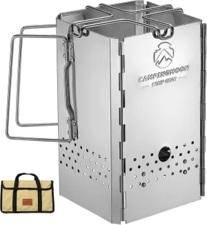 CAMPINGMOON Foldable Collapsible Charcoal Chimney Starter Barbecue BBQ Camping Grill Stainless Steel MT-19