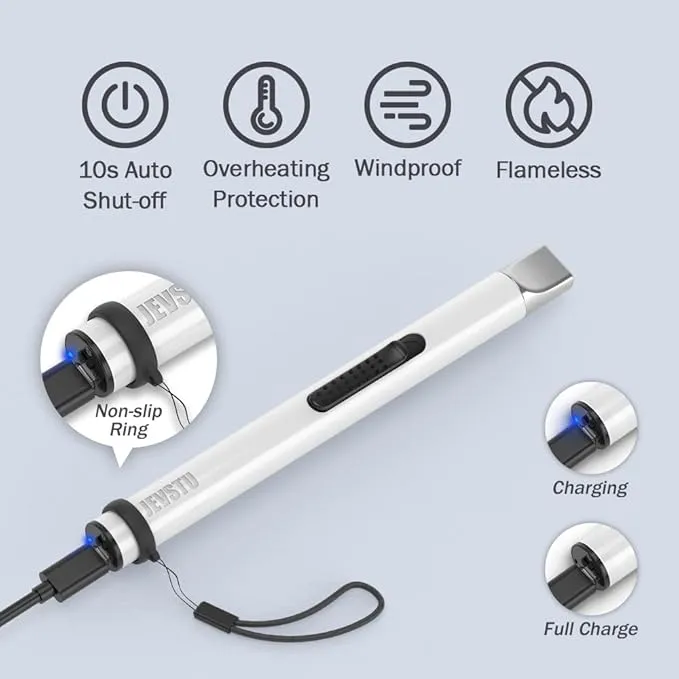 Candle Lighter, Electric Lighter Rechargeable USB Lighter, Arc Windproof Flameless Plasma Lighter Long Stick, No Butane Fluid, Perfect for Candle BBQ Camping Kitchen Stove, Black and White