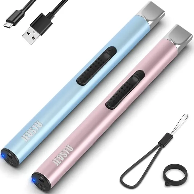 Candle Lighter, Electric Lighter Rechargeable USB Lighter, Arc Windproof Flameless Plasma Lighter Long Stick, No Butane Fluid, Perfect for Candle BBQ Camping Kitchen Stove, Pink and Blue