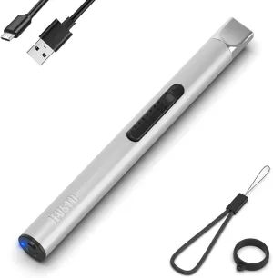 Candle Lighter, Electric Lighter Rechargeable USB Lighter, Arc Windproof Flameless Plasma Lighter Long Stick with Rope and Ring, No Butane Fluid, Perfect for Candle BBQ Camping Kitchen Stove, Silver