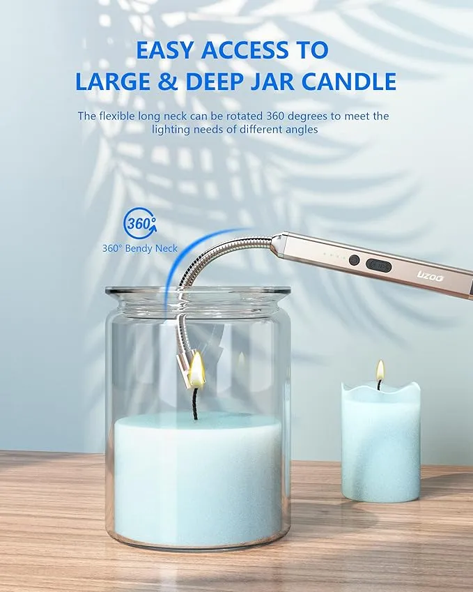 Candle lighters, Electric Lighter, Rechargeable Arc Lighter, 360° Flexible Neck Flameless Grill Long Lighters for Candle Aromatherapy Camping BBQ Gas Stove-Gold