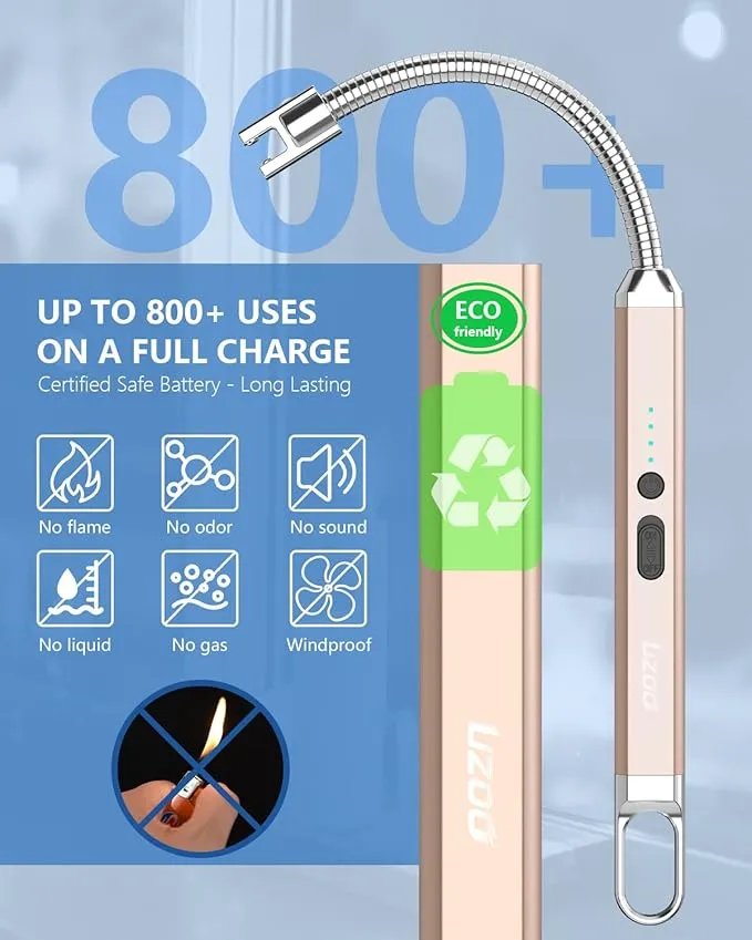 Candle lighters, Electric Lighter, Rechargeable Arc Lighter, 360° Flexible Neck Flameless Grill Long Lighters for Candle Aromatherapy Camping BBQ Gas Stove-Gold