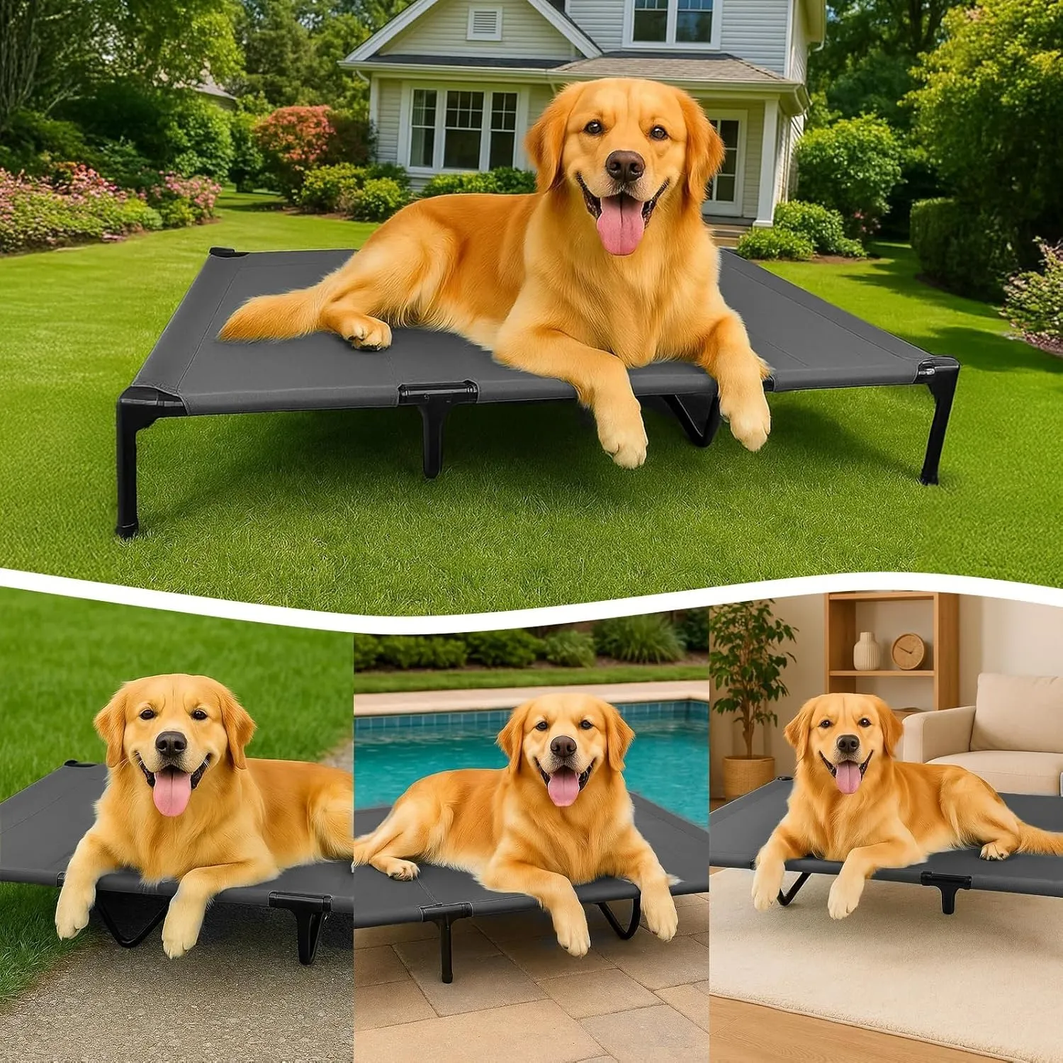 Canvas Elevated Dog Bed, Durable Chew Proof Outdoor Raised Pet Cot for Extra Large Dogs, Waterproof, Breathable, Portable, Washable, Easy Assembly, Sturdy Frame for Camping & Travel, Dark Grey