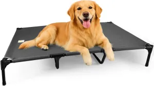 Canvas Elevated Dog Bed, Durable Chew Proof Outdoor Raised Pet Cot for Extra Large Dogs, Waterproof, Breathable, Portable, Washable, Easy Assembly, Sturdy Frame for Camping & Travel, Dark Grey