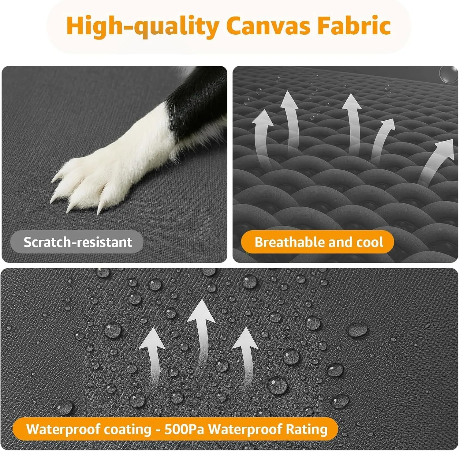 Canvas Elevated Dog Bed, Durable Chew Proof Outdoor Raised Pet Cot for Extra Large Dogs, Waterproof, Breathable, Portable, Washable, Easy Assembly, Sturdy Frame for Camping & Travel, Dark Grey