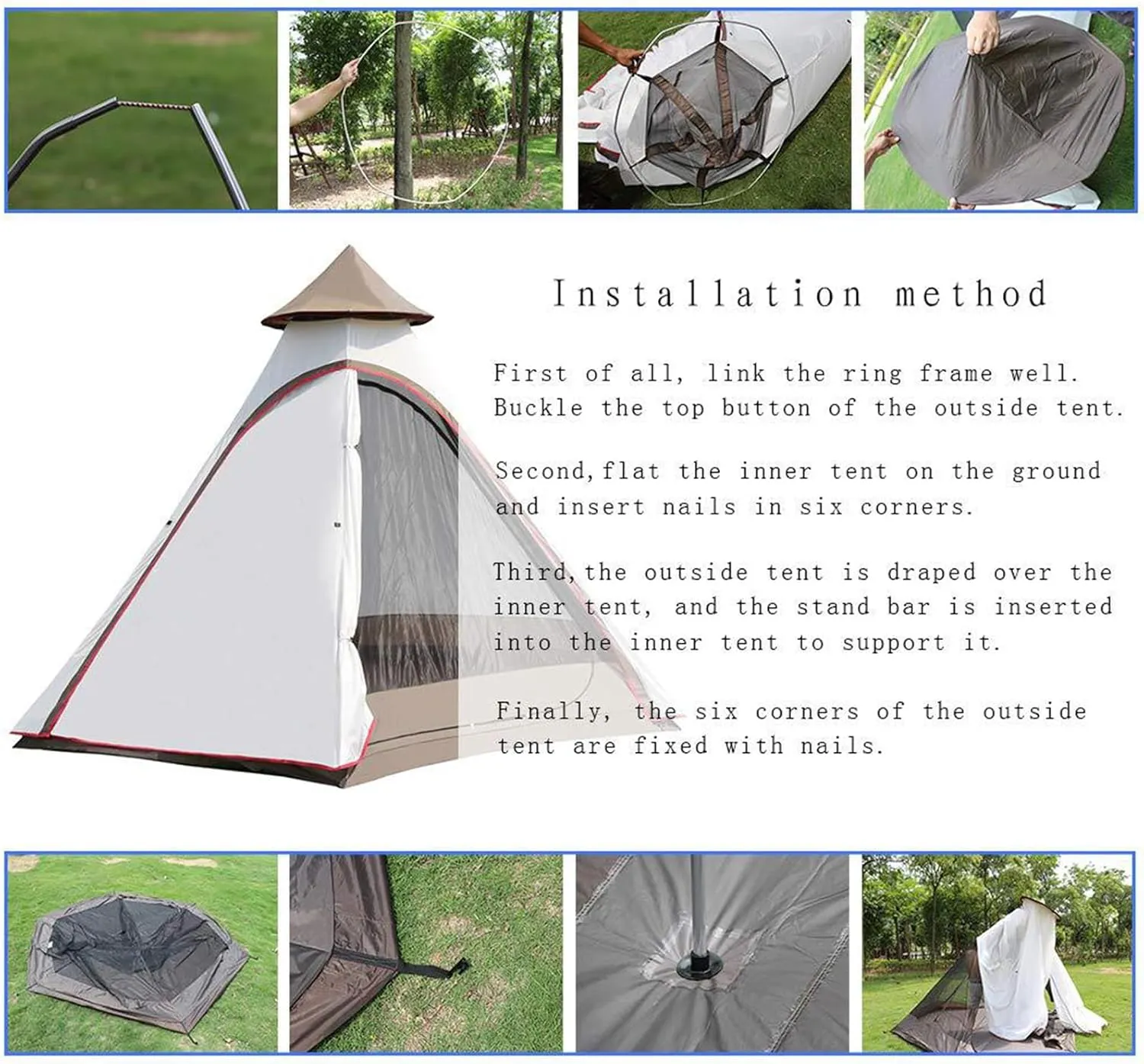 Canvas Indian Tent Yurt Tents 3-8 Persons Bell Tents Outdoors Large Glamping Bell Tents for Family Camping Hunting Christmas Party Shelter