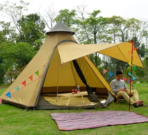Canvas Indian Tent Yurt Tents 3-8 Persons Bell Tents Outdoors Large Glamping Bell Tents for Family Camping Hunting Christmas Party Shelter