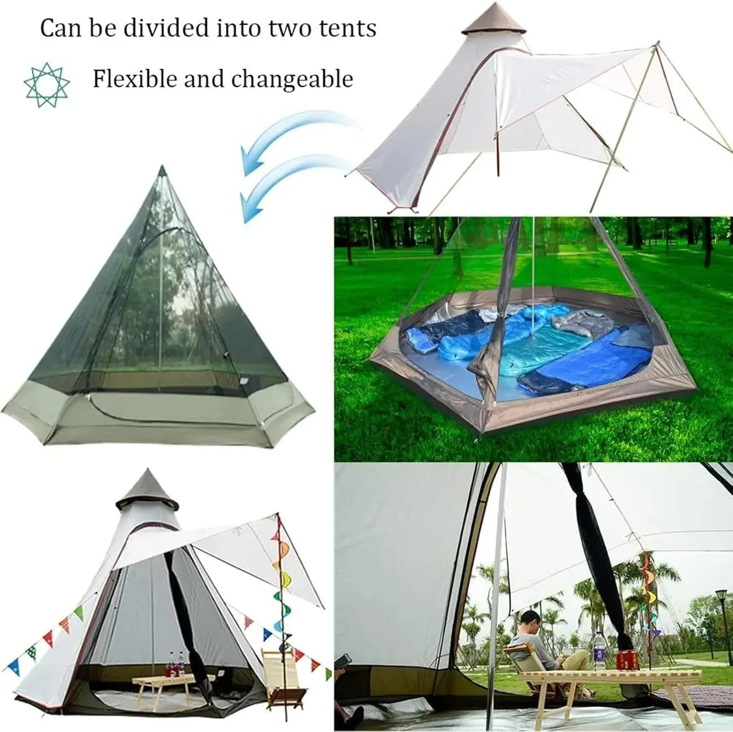 Canvas Indian Tent Yurt Tents 3-8 Persons Bell Tents Outdoors Large Glamping Bell Tents for Family Camping Hunting Christmas Party Shelter